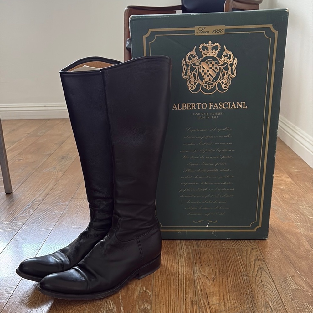 Alberto Fascianl CLASSIC Riding Boot - Black leather Size 40.5. HAND MADE